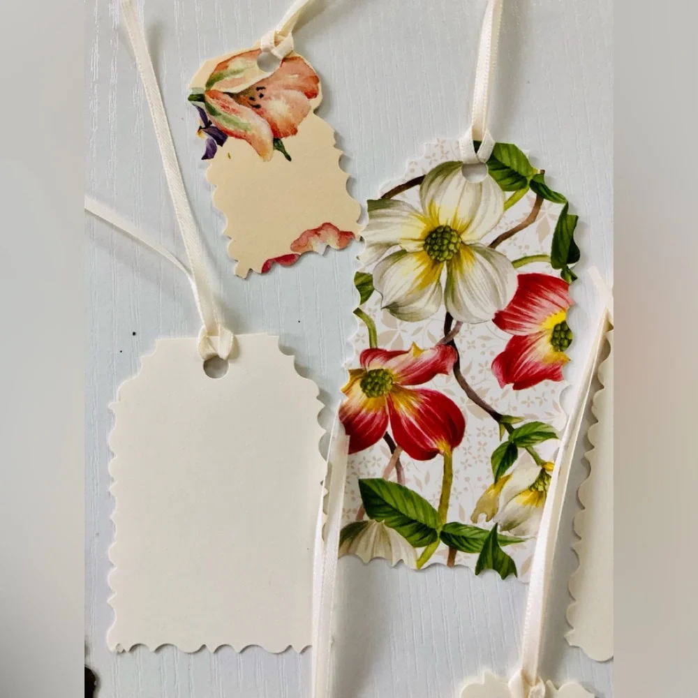 Decorative Gift Tags Set of 16 Heavy card stock satin ribbon ties floral & dot